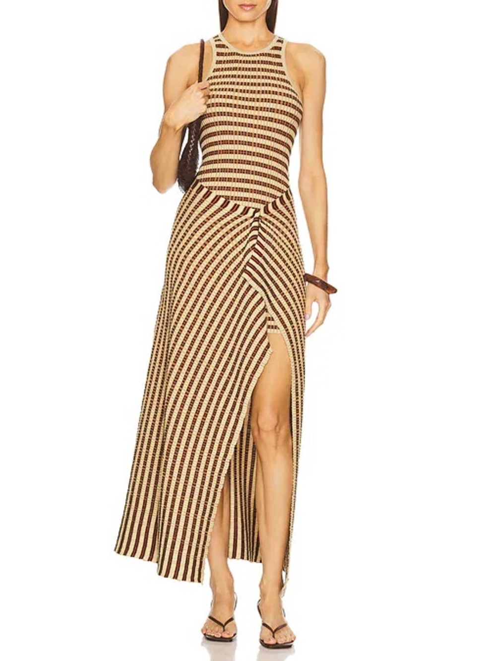 Nanushka Aliki Midi Sleeveless High Low Multicolor Striped Knit Dress